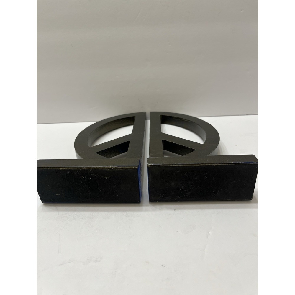 Peace Sign Bookends Wood Painted Black Over Blue 8x4" Lightweight Decorative - Picture 5 of 7